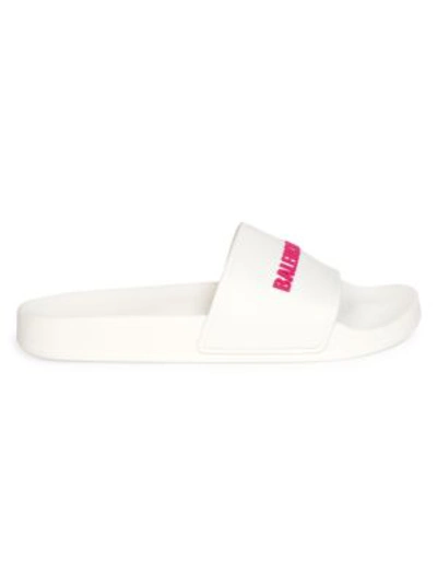 Balenciaga Women's Logo Slide Sandals In White/fuschia