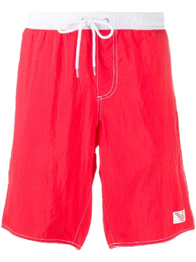 Emporio Armani Knielange Badeshorts In Red