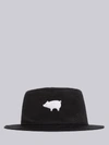 THOM BROWNE THOM BROWNE BLACK COTTON TWILL PIG ICON EMBROIDERED BUCKET HAT,MHC327E0378815029474