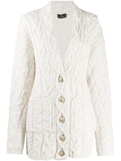 Etro Wool & Cashmere Cable Knit Cardigan In Beige