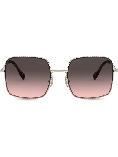 Miu Miu Mu61vs Square-frame Metal Sunglasses In Pink