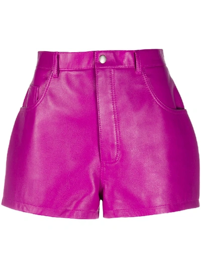 Saint Laurent Fushia Lamb Leather Shorts In Pink