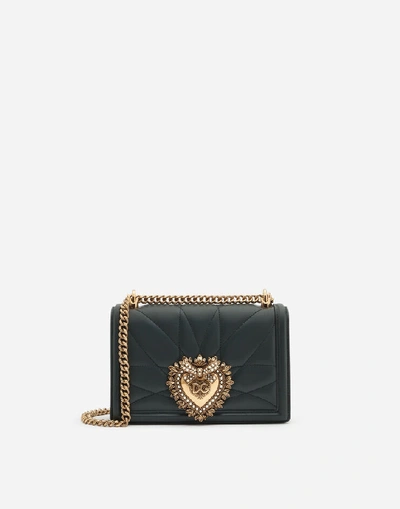Dolce & Gabbana Medium Devotion Side Bag In Matelassé Nappa Leather In Black