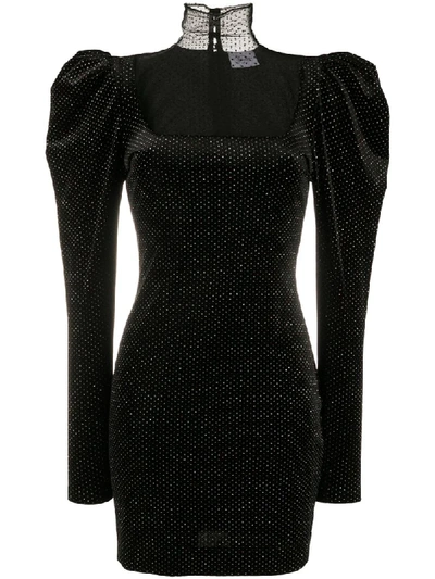 Redemption Mesh-yoke Velvet Mini Dress In Black