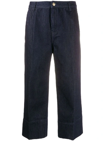Twinset Cropped Denim Trousers In Blue