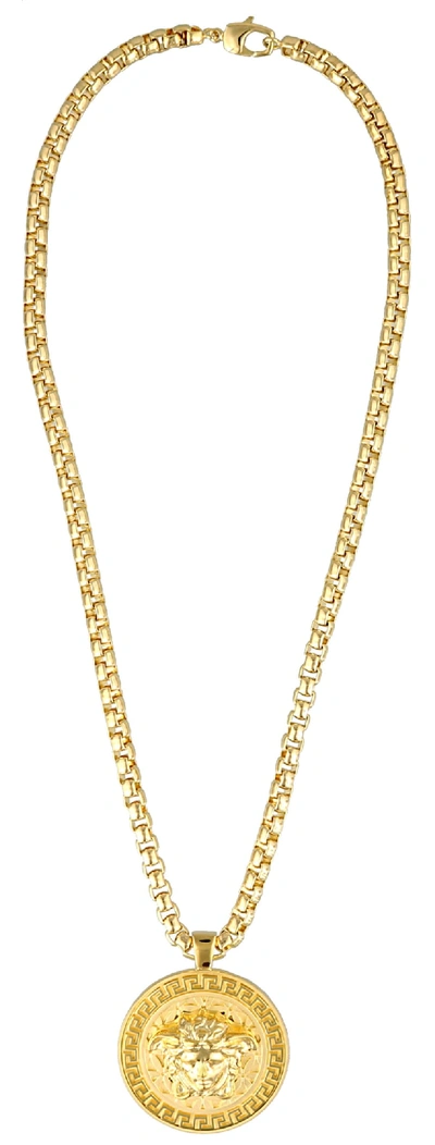 Versace Medusa Head Necklace With Logo Plaque In Gold