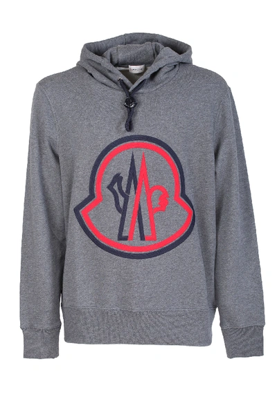 Moncler Blue And Red Maxi Logo Sweatshirt In Grey In Grigio