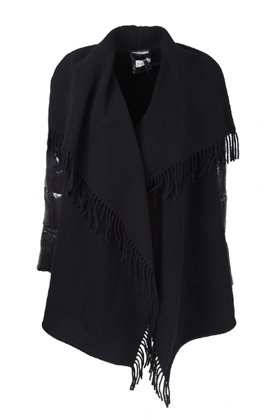 Moncler Fringed Cape In Nero