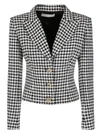 ALESSANDRA RICH BLACK AND WHITE WOOL-COTTON BLEND BLAZER,11510323