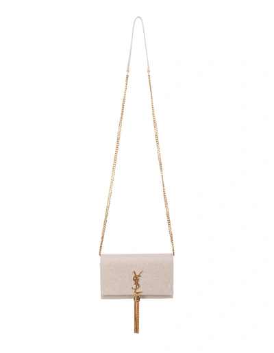 Saint Laurent Vintage White-gold Kate Chain Wallet In Grain De Poudre Printed Leather In Crema Soft