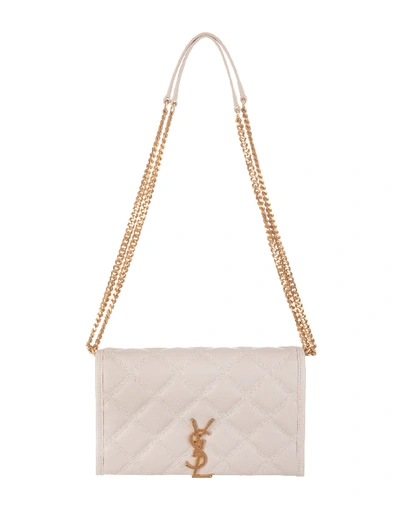 Saint Laurent Vintage White-gold Rumble Quilted Becky Wallet With Chain In Crema Soft