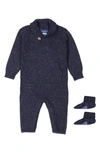 ANDY & EVAN SHAWL COLLAR SWEATER ROMPER & BOOTIES SET,F2031201A