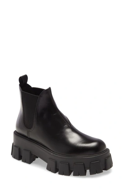 Prada 60 Glossed-leather Platform Chelsea Boots In Black