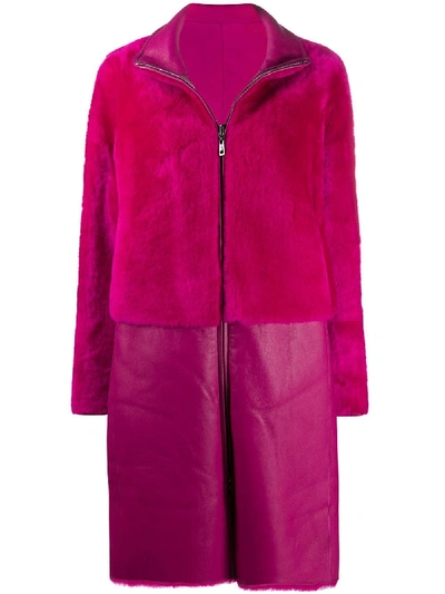 EMPORIO ARMANI ピンク ロングコート Emporio Armani Reversible Shearling Coat In Pink | ModeSens