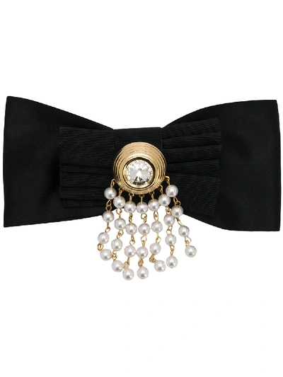 Alessandra Rich Pearl Curtain Detail Hair Pin In Black
