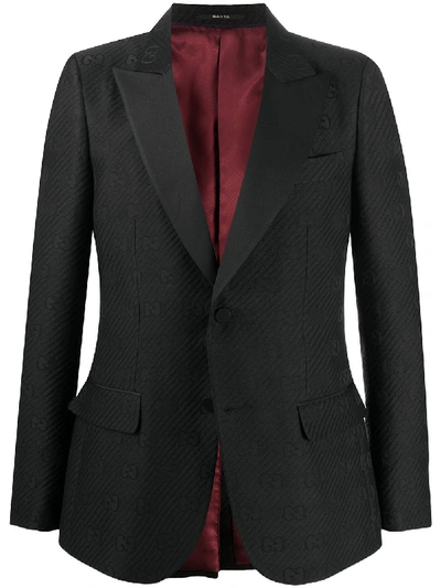 Gucci Gg Wool & Silk Jacquard Tuxedo Jacket In Black