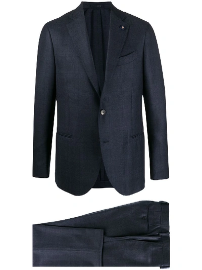 Lardini Single-breasted Check Suit In Blue