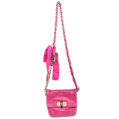 Pre-owned Lanvin Fuchsia Leather Mini Happy Crossbody Bag In Pink