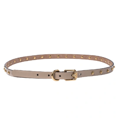 Pre-owned Gucci Beige Spike Leather Slim Buckle Belt 90cm