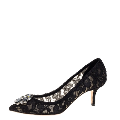 Pre-owned Dolce & Gabbana Black Lace Bellucci Crystal Embellished Pumps Size 39