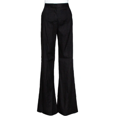 Pre-owned Diane Von Furstenberg Black Linen Pleat Front Flared Pants M