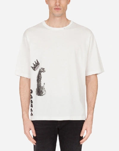 Dolce & Gabbana Cotton T-shirt With Leopard Print And Dg Logo In White
