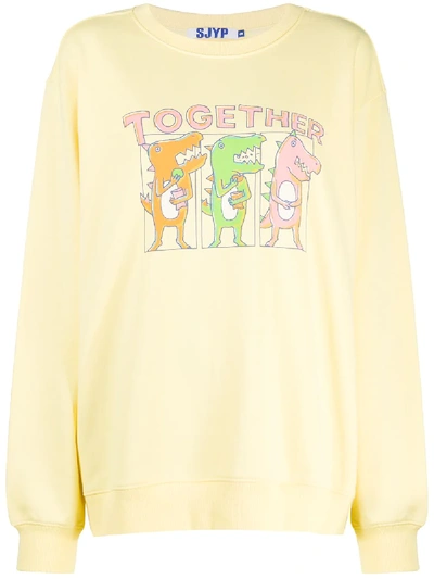 Sjyp Together Dino Print Sweatshirt In Yellow