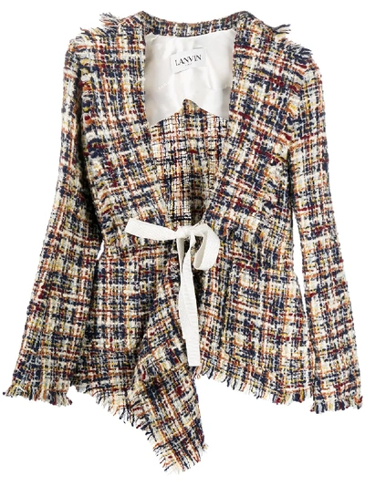 Lanvin Asymmetric Tweed Jacket In White