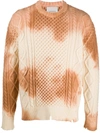 Laneus Tie-dye Cable-knit Jumper In Neutrals