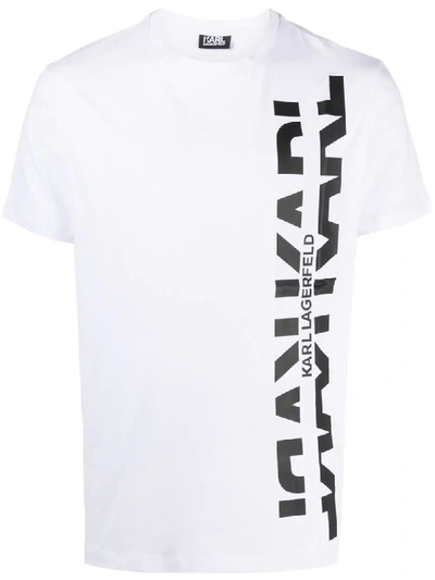 Karl Lagerfeld Vertical Logo Print T-shirt In White