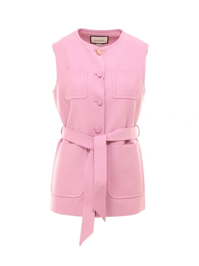 Gucci 羊毛&真丝卡迪绉纱马甲 In Pink