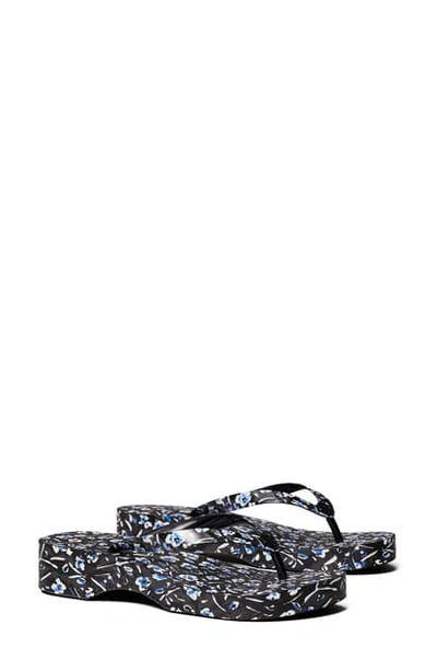 Tory Burch Printed Carved-wedge Flip-flop In Midnight Teapot