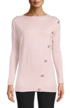 ANNE KLEIN COVERED BUTTON DETAIL TUNIC SWEATER,10777984