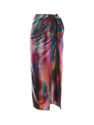 Attico Bow-detailed Sequined Satin Maxi Skirt In Multicolour
