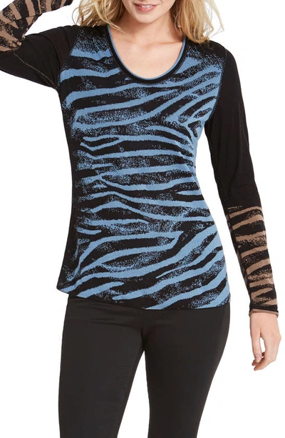 Nic + Zoe Wild Side Reversible Sweater In Blue Multi