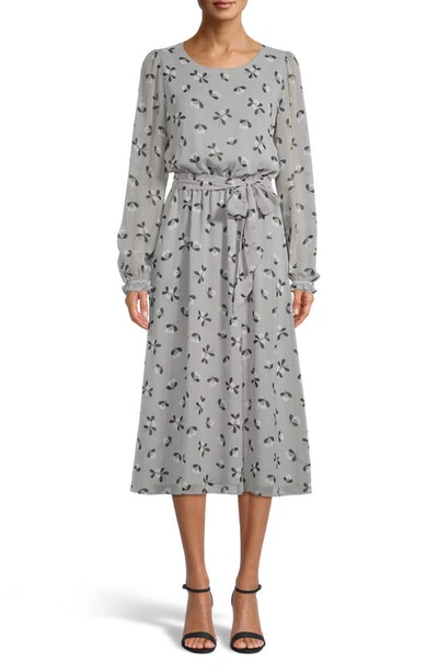 Anne Klein Long Sleeve Fit & Flare Midi Dress In Atlantic Gray/anne Black