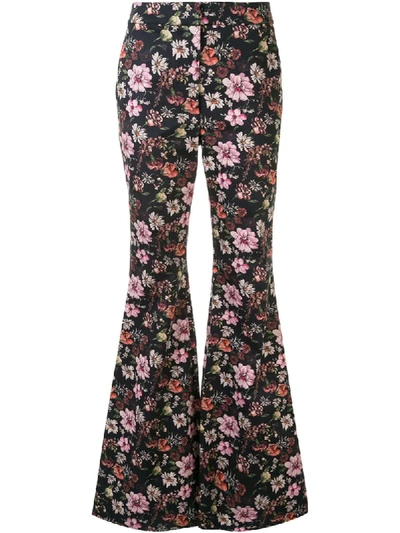 Adam Lippes Floral-print Cotton-twill Flared Pants In Black