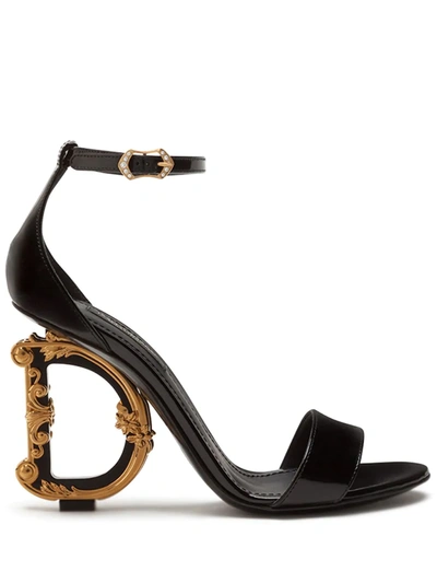 Dolce & Gabbana Baroque Calfskin Sandals In Black