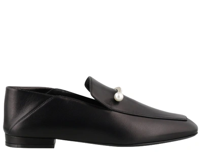 Coliac Pearl Bar Leather Loafers In Black