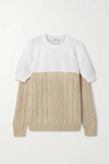 TIBI LAYERED TWO-TONE CABLE-KNIT COTTON AND WOOL-BLEND SWEATER