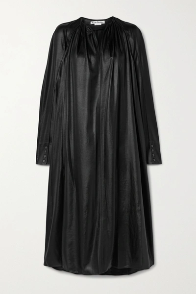 Acne Studios Gathered Neck Satin Dress Black