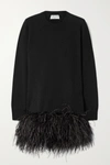 SAINT LAURENT FEATHER-TRIMMED CASHMERE MINI DRESS