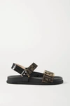 FENDI LOGO-EMBELLISHED CANVAS AND CROC-EFFECT LEATHER SANDALS