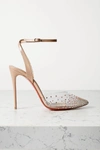CHRISTIAN LOUBOUTIN SPIKA QUEEN 100 CRYSTAL-EMBELLISHED PVC AND LEATHER PUMPS