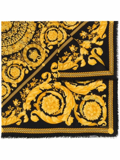 Versace Barocco-print Square Silk Scarf In Gold