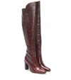 Max Mara Beboot Boot Crocodile-print Brown Leather In Red