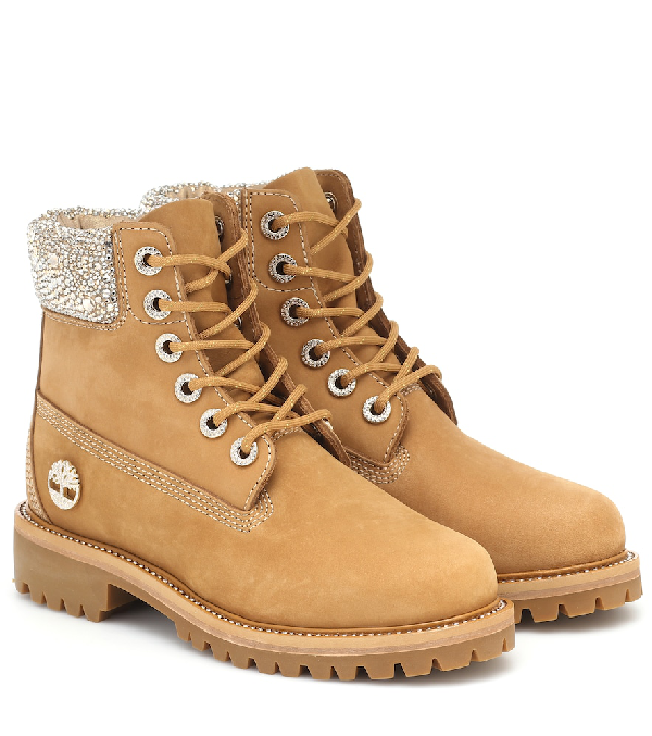 culver embellished nubuck and glitter chain mesh lace up boot