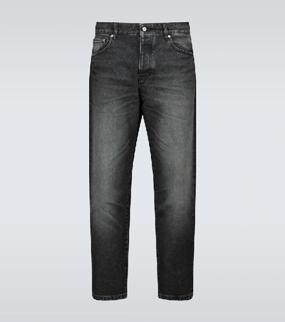 Ami Alexandre Mattiussi Branded Patch Straight-fit Jeans In Black