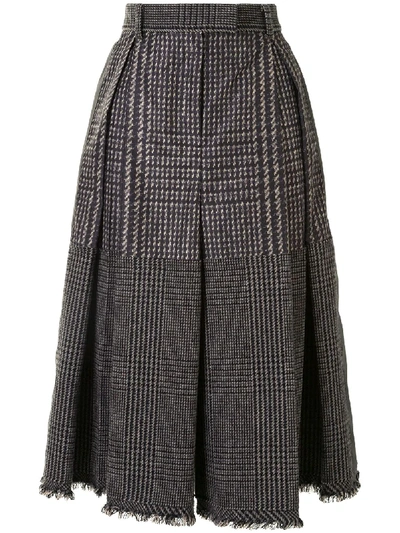 Sacai Glen Check Panel Fray Trim Culotte Skirt In Grey