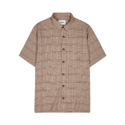 Nanushka 'adam' Check Print Pocket Short Sleeve Shirt In Brown